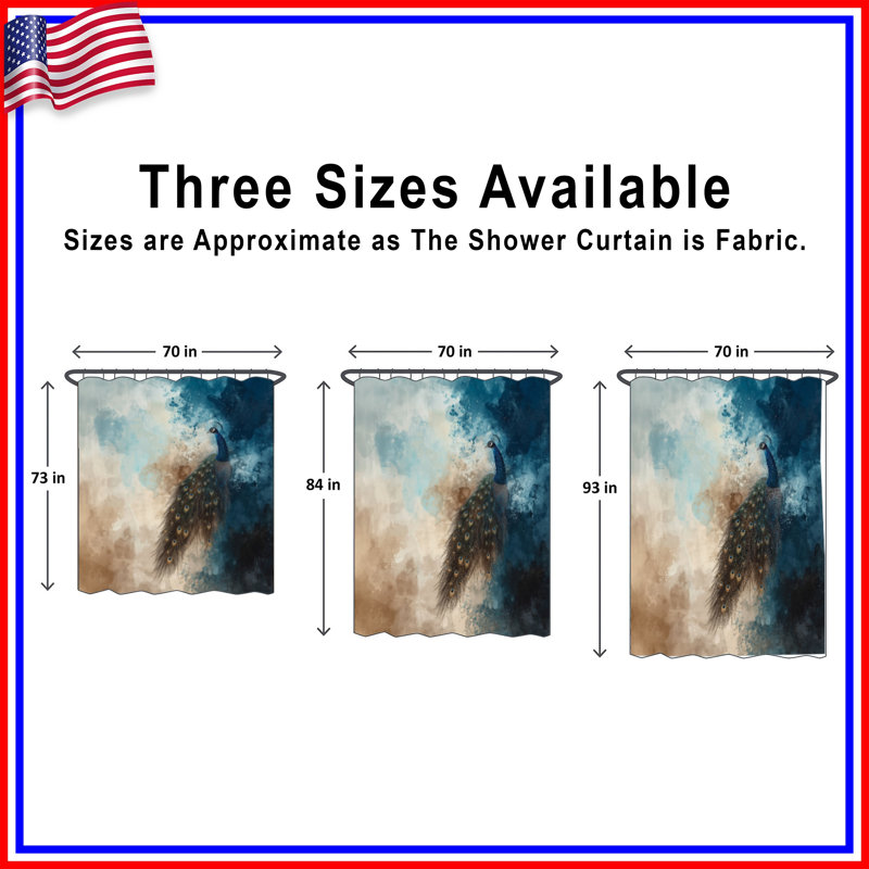 Rideau de douche paon sur fond abstrait extra long, 70in W x 93in H