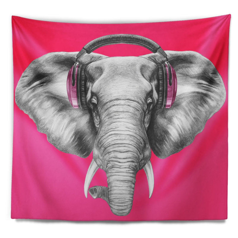 Tapisserie éléphant avec écouteurs, H 50 po x l 60 po