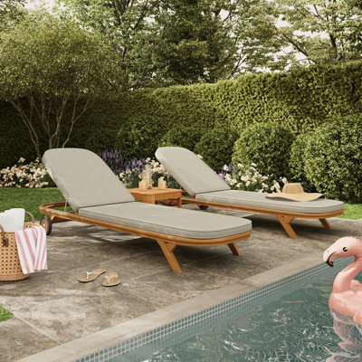 Ensemble de chaises longues d'extérieur en bois de teck 3 pièces Kona
