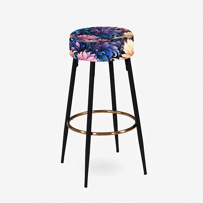 Ensemble de 2 tabourets de bar damassés - Tribal mauve
