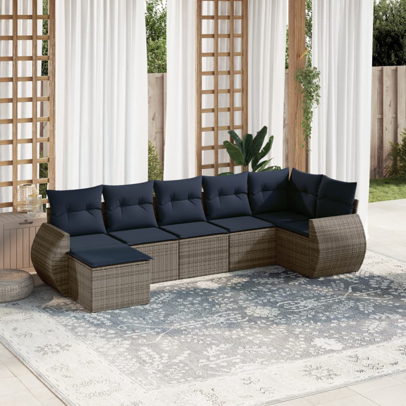 8 Piece Patio Sofa Set With Cushions Poly Rattan, Navy Blue Cushion/Gray Frame