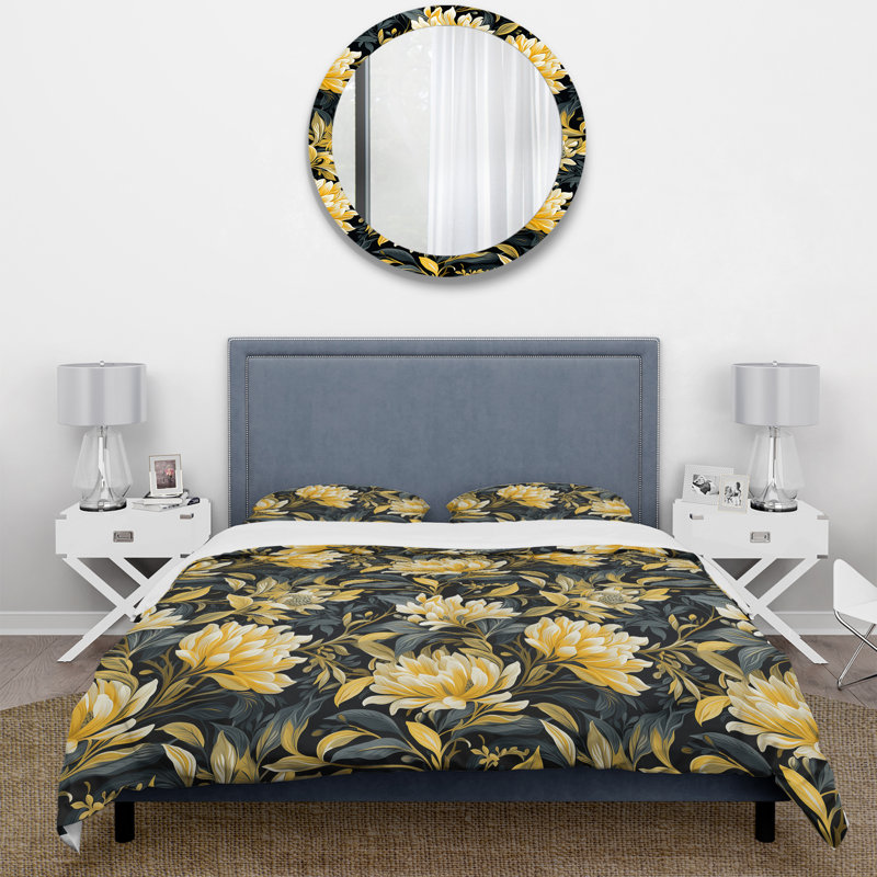 Yellow And Blue Tropical Floral Pattern - Ensemble de housse de couette tropical