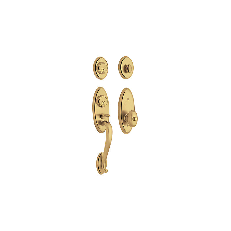 Landon Handleset with Single Cylinder Deadbolt and Door Knob and Rosette, Non-lacquered Brass, Yes, Keyed Alike