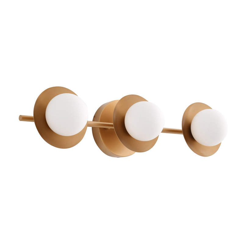 3-Light Brass Wall Sconce With White Glass Shades