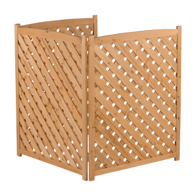3-Panel Outdoor Air Conditioner Fence, Slatted Solid Wood Privacy Screen for Trash Cans & Pool Equipment, 32" W x 38" H Per Panel, Natural Wood