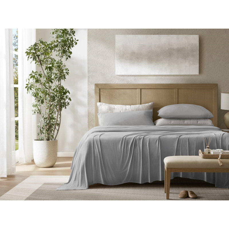 Ensemble de draps et de draps de luxe 4 pièces, jersey extensible, gris froid Luxury
