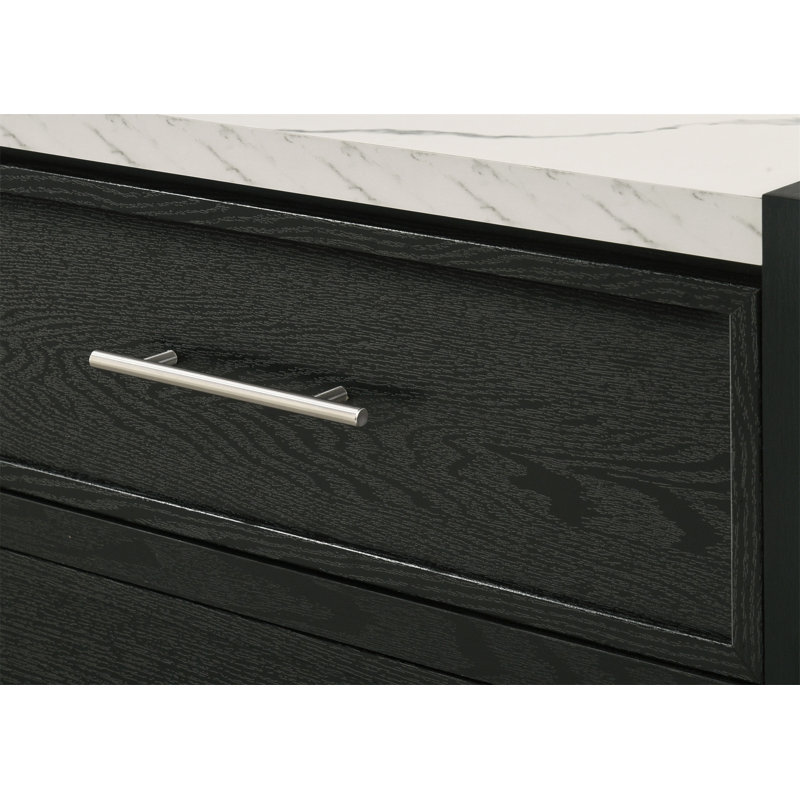 1Pc Contemporary Modern White Faux Marble Top 4 Drawers Tall Chest Black Finish Bedroom Furniture