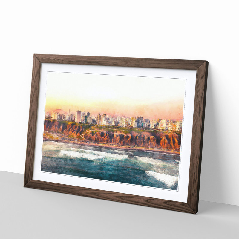 Lima Skyline in Peru - Picture Frame Graphic Art Print, Walnut Framed, 24cm H x 33cm W x 2cm D