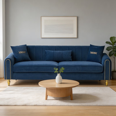 87.4 Inches Upholstered Sofa Couch, Comfortable 3 Seater Sofa with Throw Pillows & Lumbar Pillow, Modern Design, Durable Metal Legs for Living Room