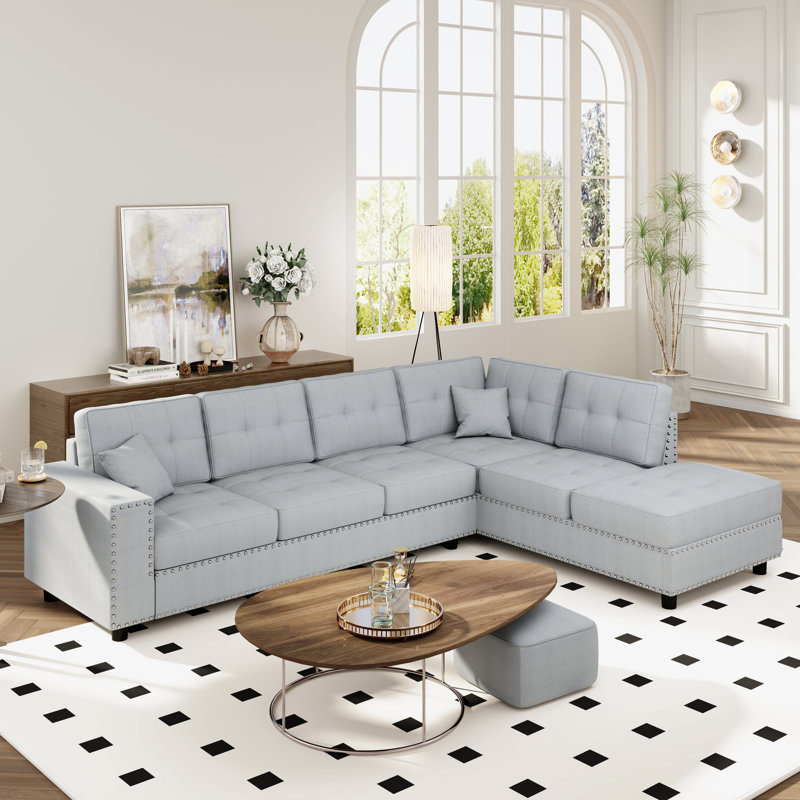 Canapé modulaire de coin avec méridienne en forme de L 109,20 po Treasea, Gris clair