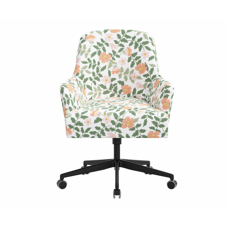 Chaise de bureau avec base Yvette, Lin primevère et crème RPC, Matte Black