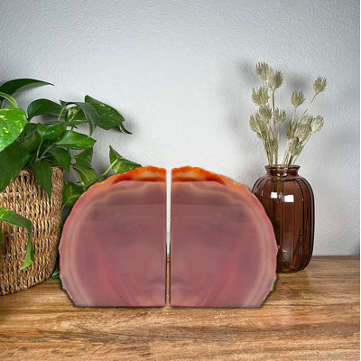 Red Agate Bookend Pair, Natural Geode Bookend, Unique Crystal Bookend Set