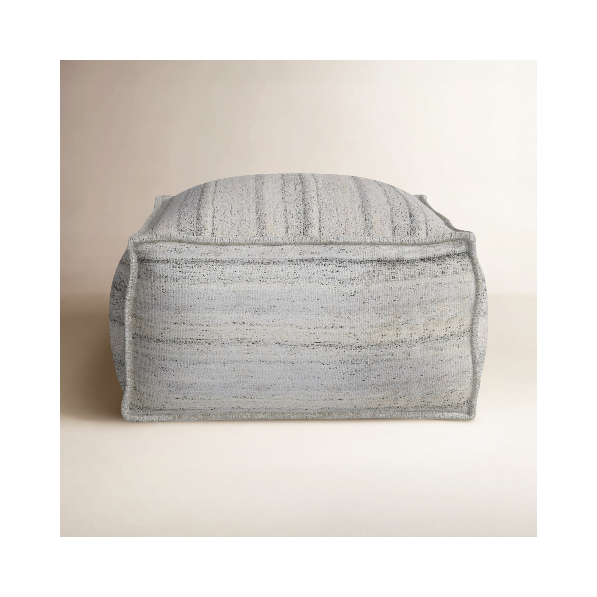 Paulie Upholstered Pouf, Off-White/Gray