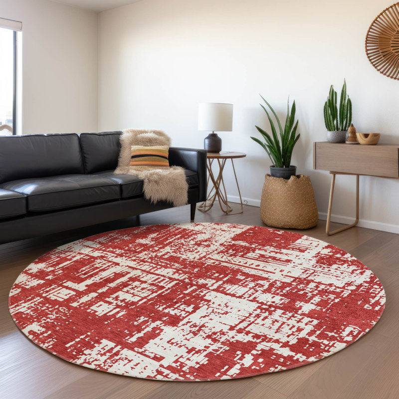 Premium Machine Washable Prisco Red Rug, Round 8'