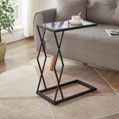 C-Shaped Accent Table,Glass Top End table