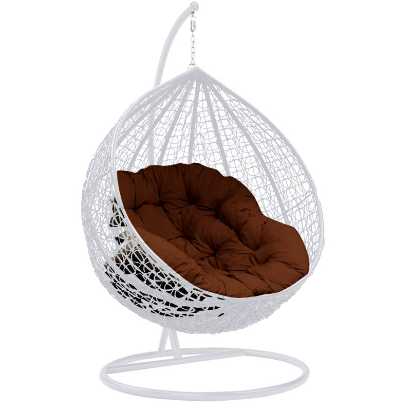 Lorrayne Swing Chair with Stand Hanging Egg Chair Indoor Outdoor, White/Brown