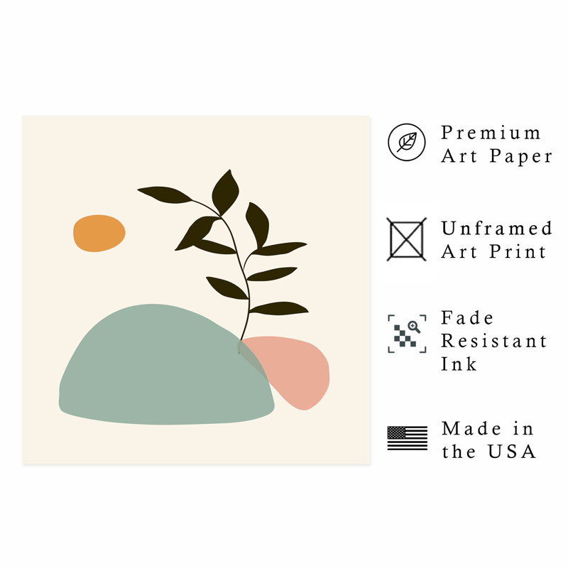 Botanical Boho Leaf Bohemian Unframed Art Print, 10" H x 10" W