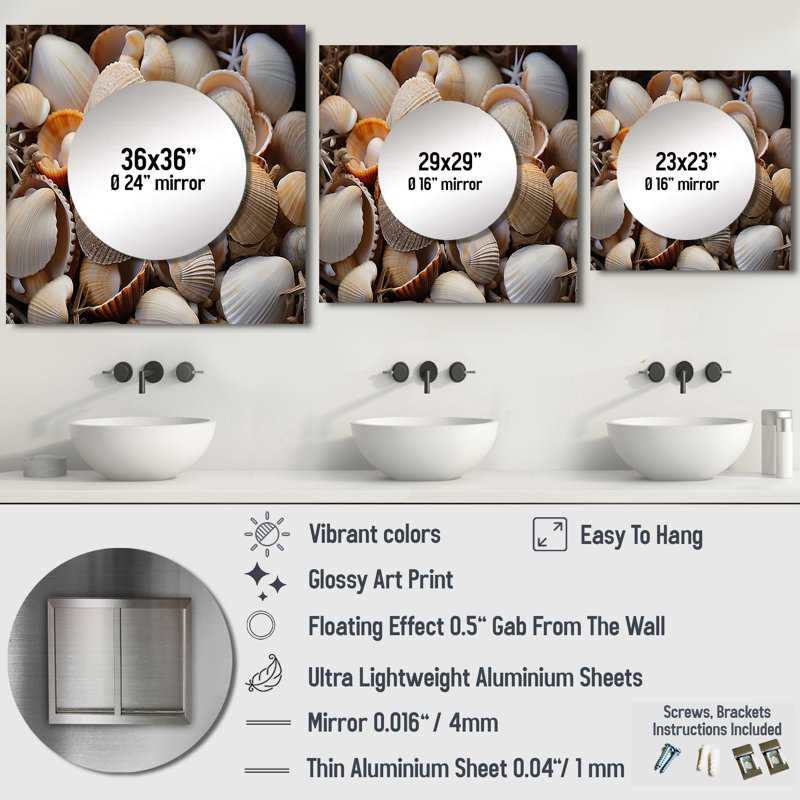 Lansdell - Grand miroir mural carré pour la chambre à coucher Nautical & Beach, 36 po x 36 po