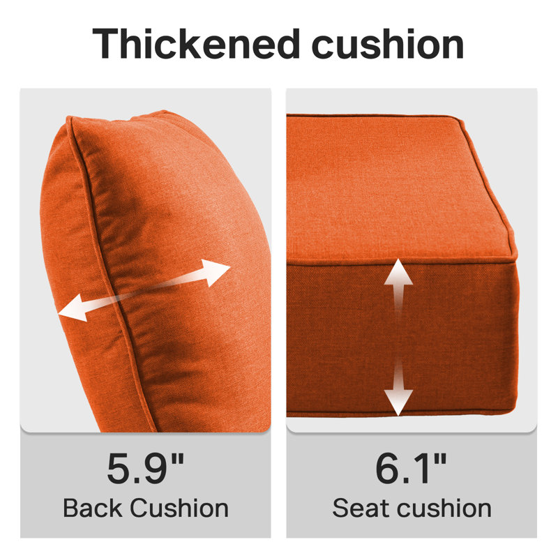 Ensemble de coussin de siège et de dossier en polyester résistant aux intempéries Deb, Orange, 2, L 24 po x P 24 po 