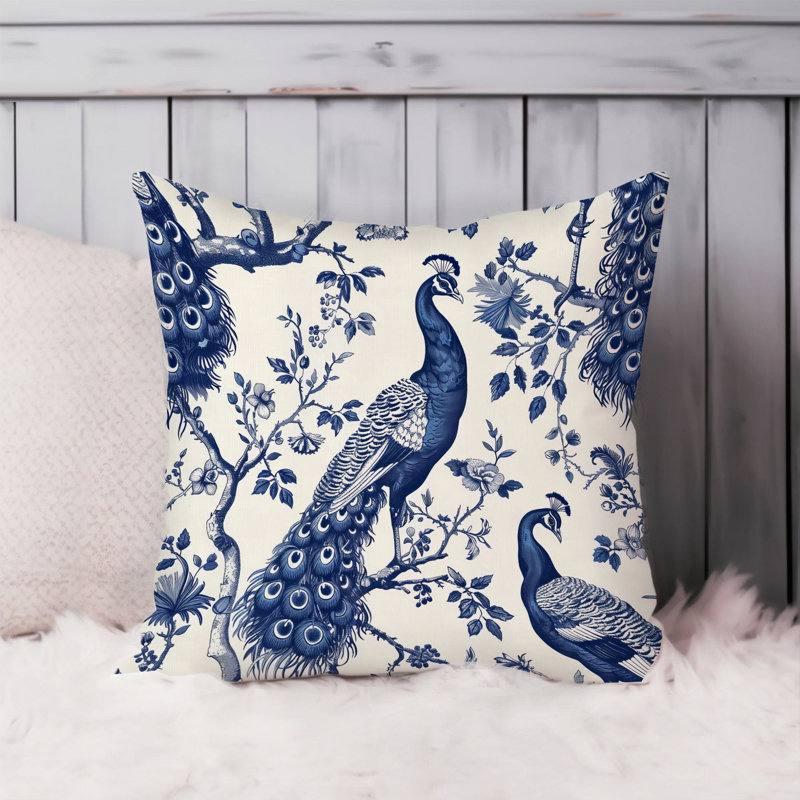 Animals William Morris Birds Damask Pattern I Cottage, 18" H x 18" W, Chinoiserie Pattern Peacock Birds