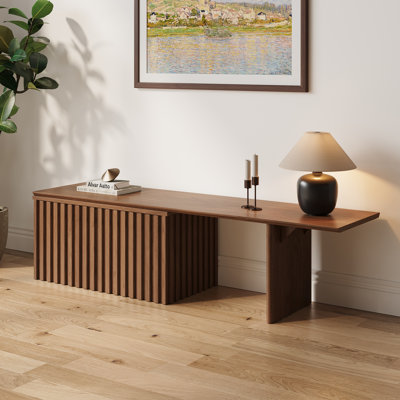 63" Mid Century Brown Wood TV Stand , Extendable Media Console with 2 Cabinets
