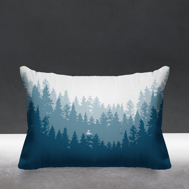 Coussin intérieur / extérieur Pine Trees Cabin, 19 po x 19 po, Turquoise, Carré