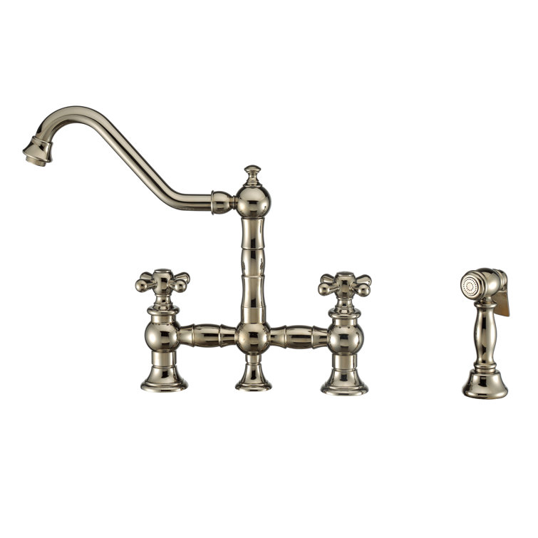 Vintage III Plus Bridge Faucet with Long Traditional Swivel Spout Cross Handles and Solid Side Spray