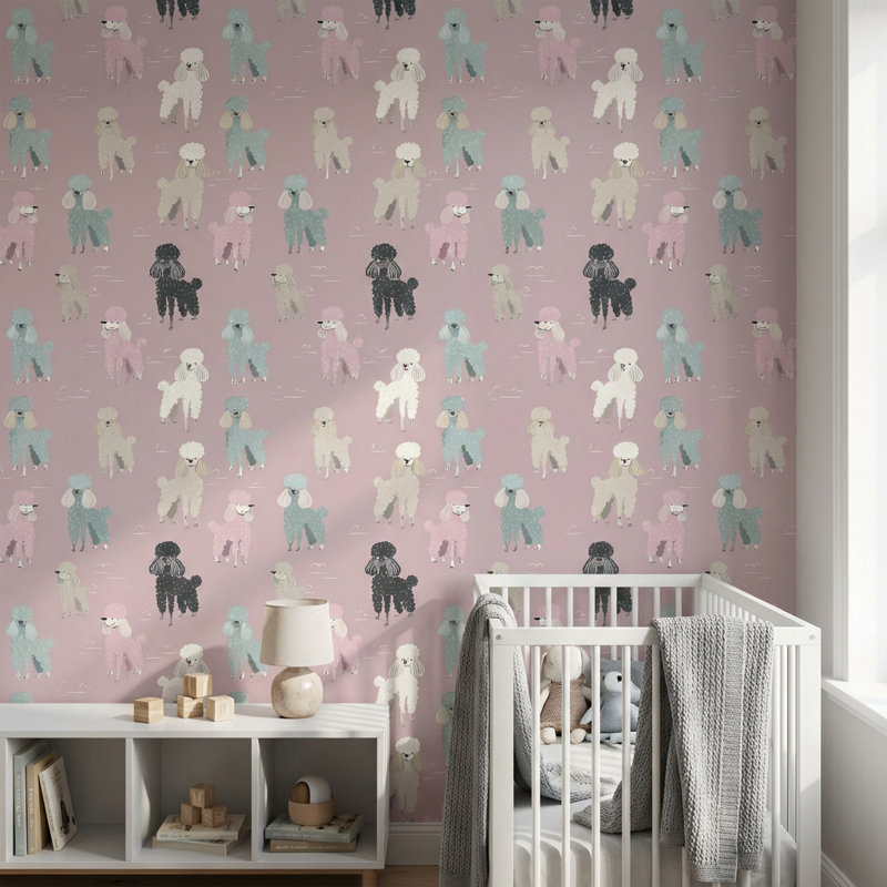Papier peint fantaisiste rose Poodles, Non-collé