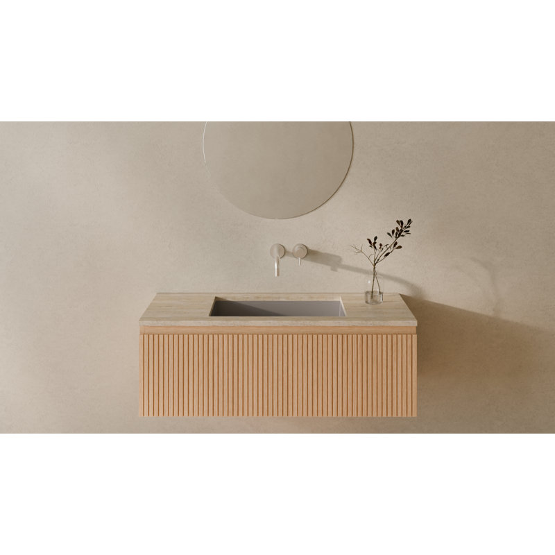 Lavabo de salle de bain encastré en pierre 25,2 po x 16,1 po Badeloft UB-04-L-GGRY, Gris lustré