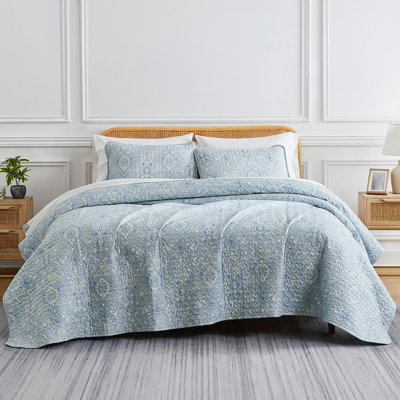 Grace Dark Blue Microfiber Quilt Set