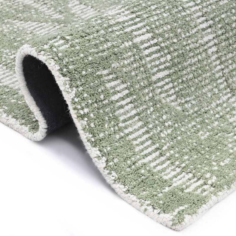 Hazen Hand Tufted Wool Geometric Area Rug in Green, Rectangle 7'6" x 9'6"