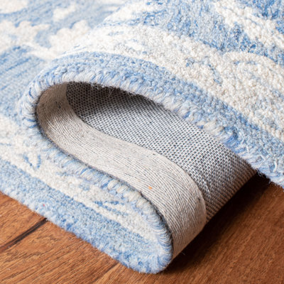 Cyrilmagnin Hand Tufted Wool Cotton Oriental Rug in Ivory/Blue