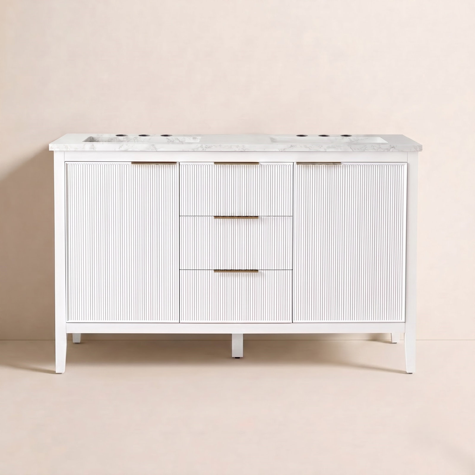Bilroy 54" Pine Double Bathroom Vanity, White/Brushed Bronze