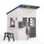 Maisonnette pour enfants, maisonnette en bois massif avec toit en acrylique coloré, fenêtre latérale, banc et ensemble de cuisine