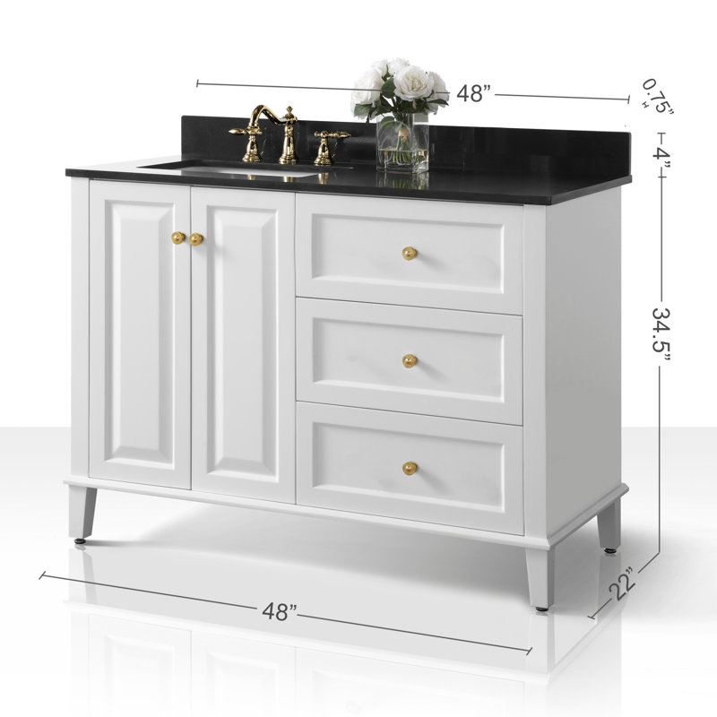 Hannah 48'' W Single Vanity, Black, White/Brushed Gold, Left
