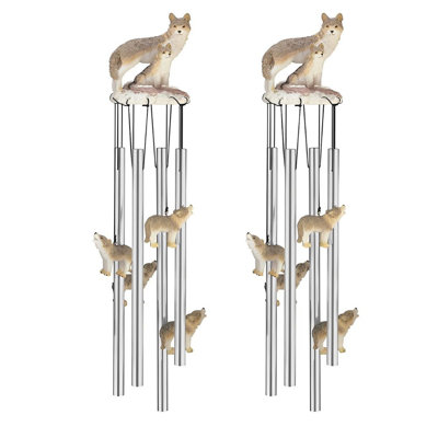 Gift Set ICE ARMOR 23" Long Wolf Family Round Top Wind Chime Figurine Statue Sculpture Ornament Decoration Home/Room/Garden Decor for Housewarming, Holidays, Christmas Special