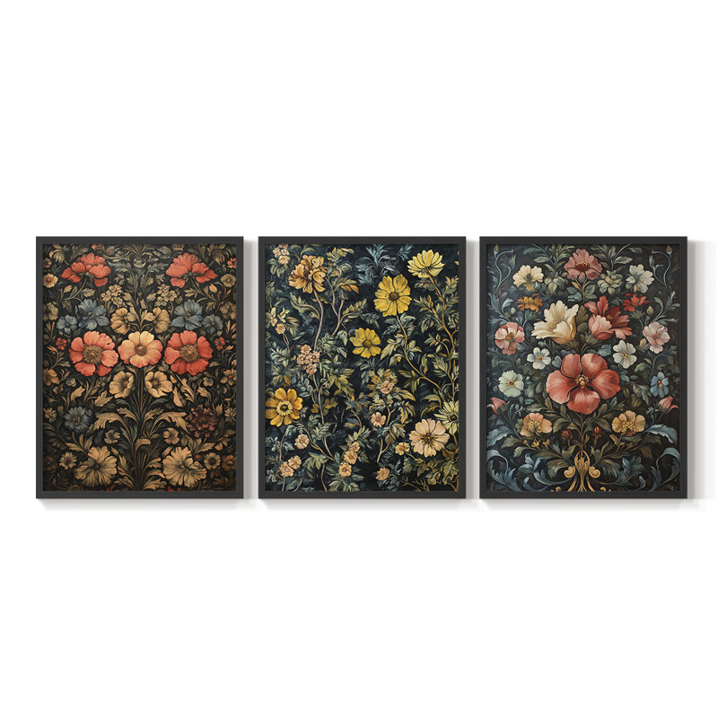 Ensemble de 3 estampes giclées encadrées - Prêt à accrocher, Noir, noir, noir, noir, H 28 po x l 66 po