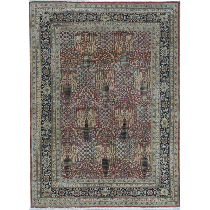 Tapis rouge et or de haute qualité noué à la main