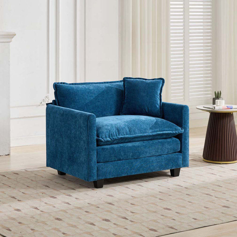 Fauteuil rembourré en tissu, Chenille bleu