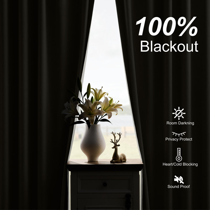 100% Blackout Back Tab Linen Blend Curtains for Living Room & Bedroom,2 Panels,Ivory White, Ivory White, 52*84"
