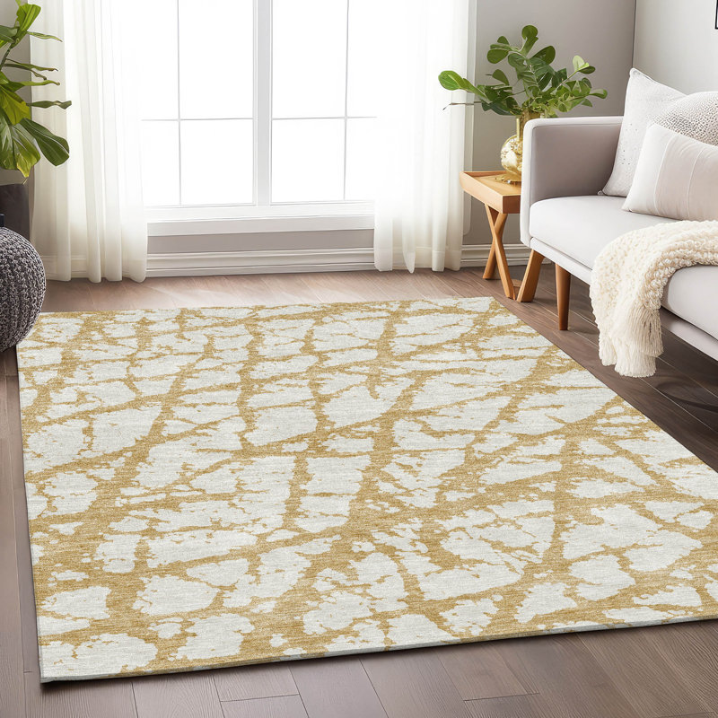 Premium Machine Washable Prisco Gold Rug, Rectangle 8' x 10'