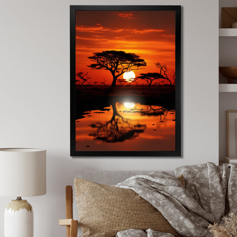 Artique " World Cultures Serengeti Sunset ", Black Picture Frame, 20" H x 12" W x 1" D