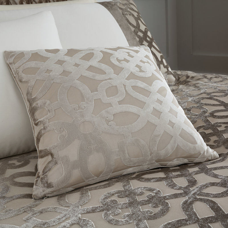 Lattice Cut Velvet Embellished 43x43cm Cushion with Inner