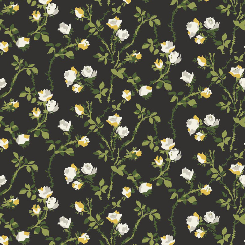 Lady Charlotte Rose Thorns 10' L x 24" W Peel and Stick Wallpaper Tile, Ash Blue, Peel & Stick
