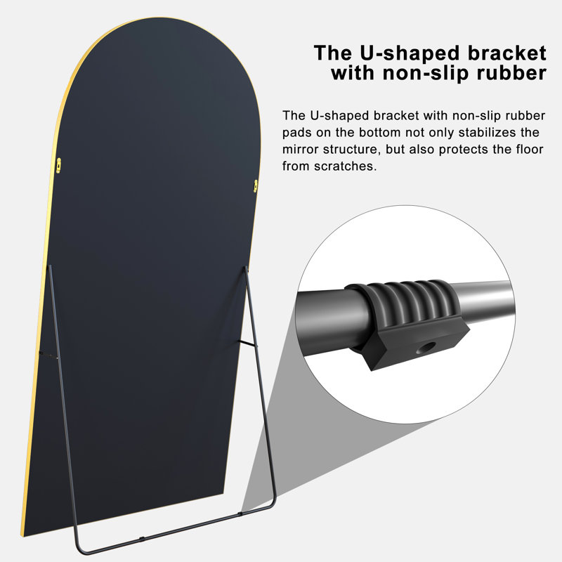 Large Arch Full Length Mirror with 3 Mounting Method, 65" x 22", Brushed Gold
