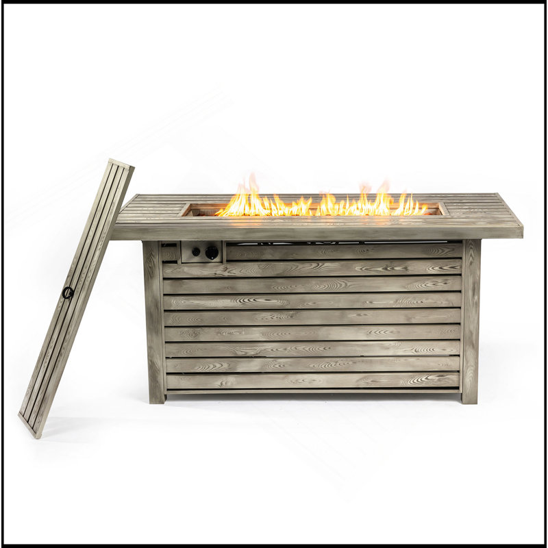 Foyer de table 54 po au gaz propane, foyer rectangulaire en acier de 50 000 BTU avec finition imitation grain de bois pour terrasse de jardin extérieur - beige clair