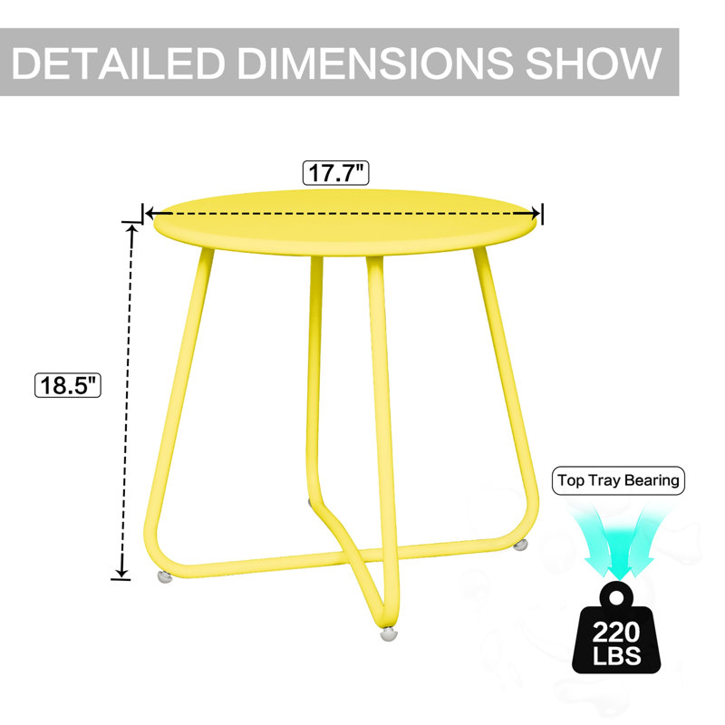 Table d'appoint d'extérieur ronde en métal, Jaune