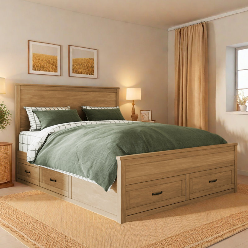 Wood Platform Bed With 6 Drawers, Natural