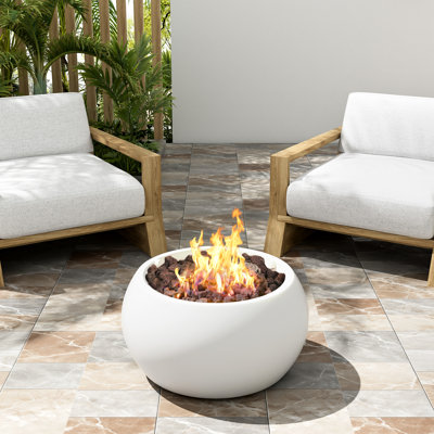 40000Btu Foyer d'extérieur au propane blanc de style rond Matériau de style oxyde de magnésium à chaleur réglable avec siège à réservoir de protection contre les intempéries sans assemblage 22 x 22 x 12 po Dimensions 45 lb