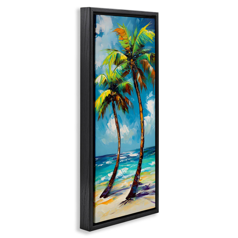 Palmiers Bendy sur cadre flottant, design LSR Design Studio, H 31 po x l 15 po, Cadre flottant noir de jais